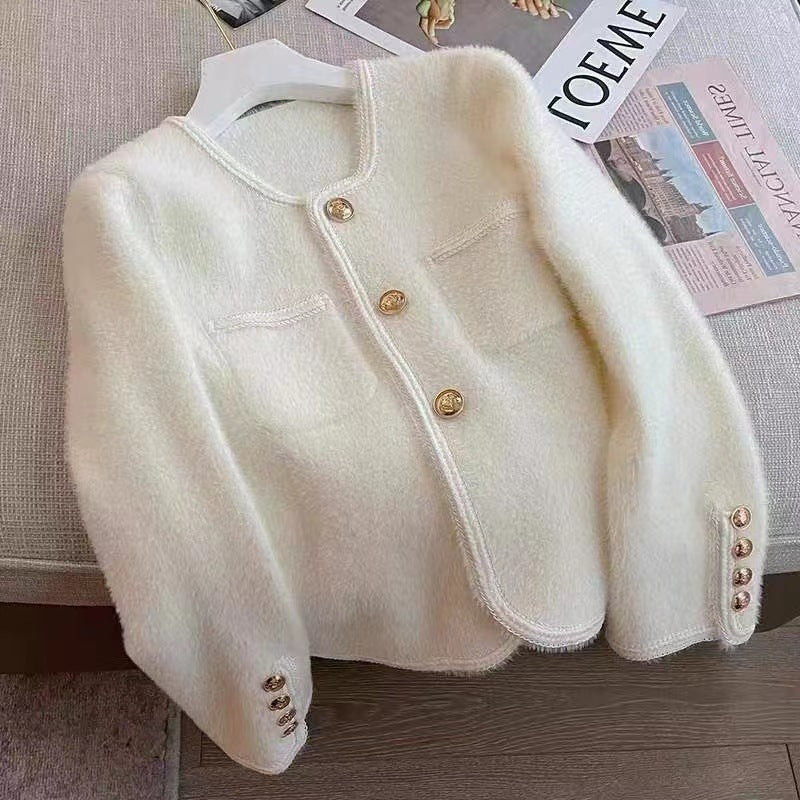 Elegant Faux Mink Knit Cardigan