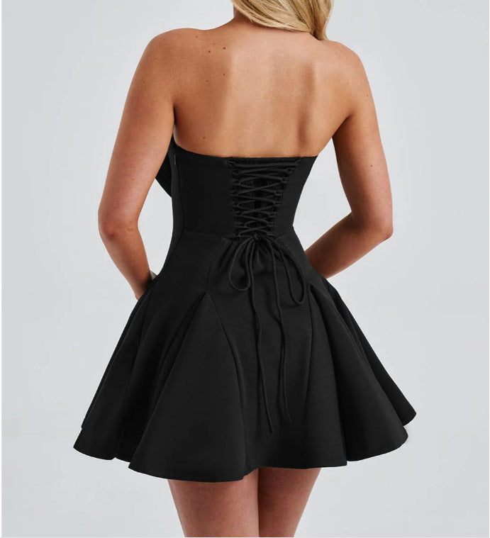Women's Strapless Bow Solid Mini Dress