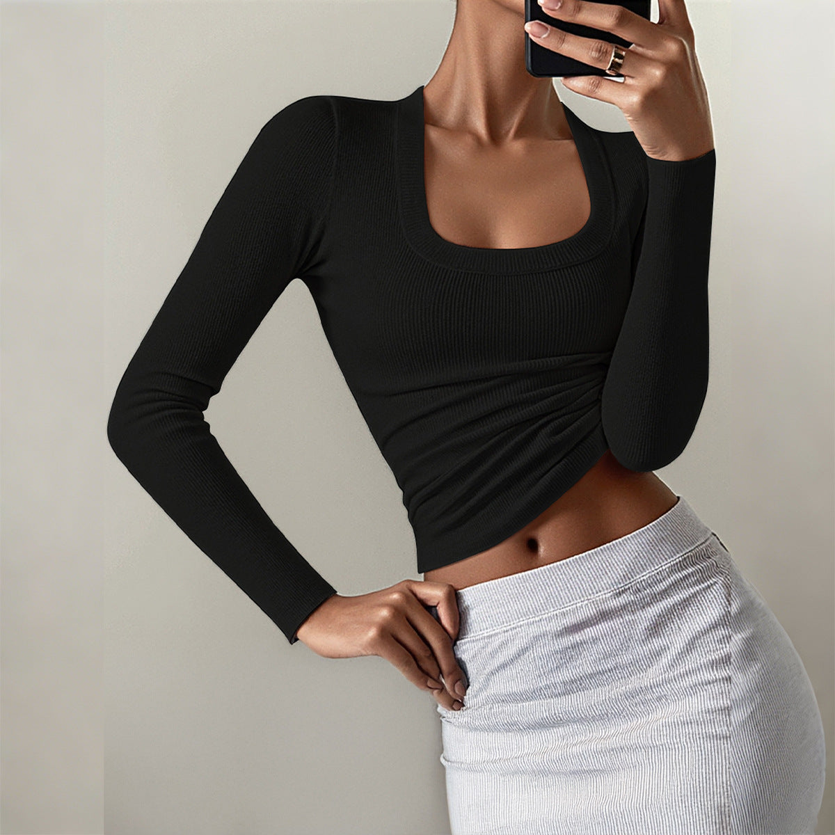 Slim Fit Long Sleeve Cropped Top