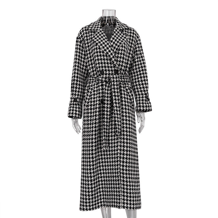 Houndstooth Longline Tailored Trench Coat