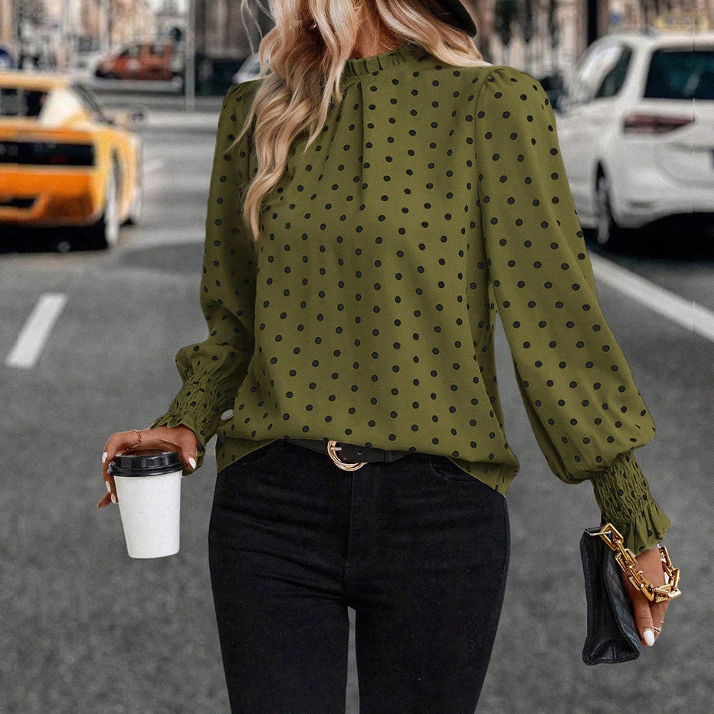 Polka Dot Cropped Long Sleeve Top