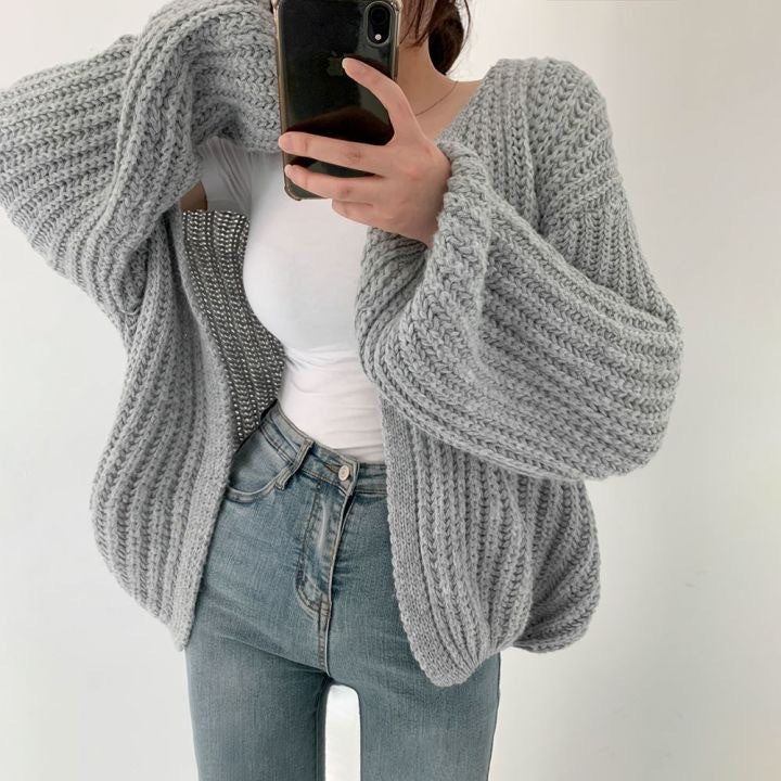 Chunky Knit Balloon Sleeve Cardigan