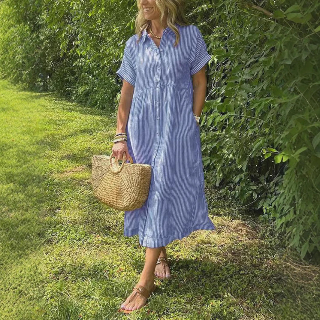 Striped Button-Down Shirt Dress