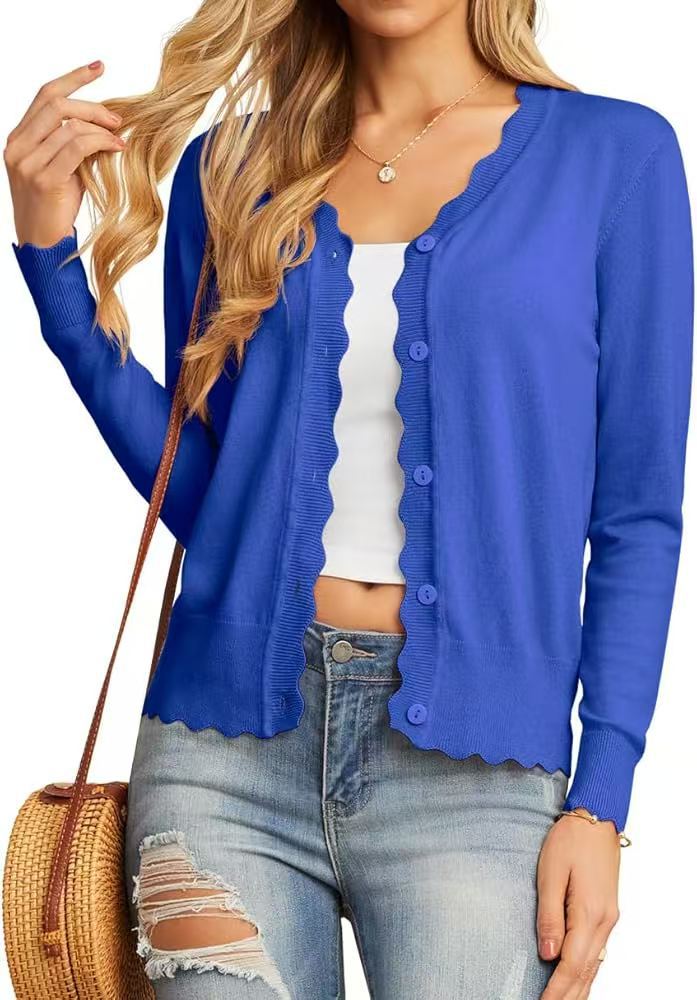 Ruffle Trim V-Neck Cropped Knit Cardigan