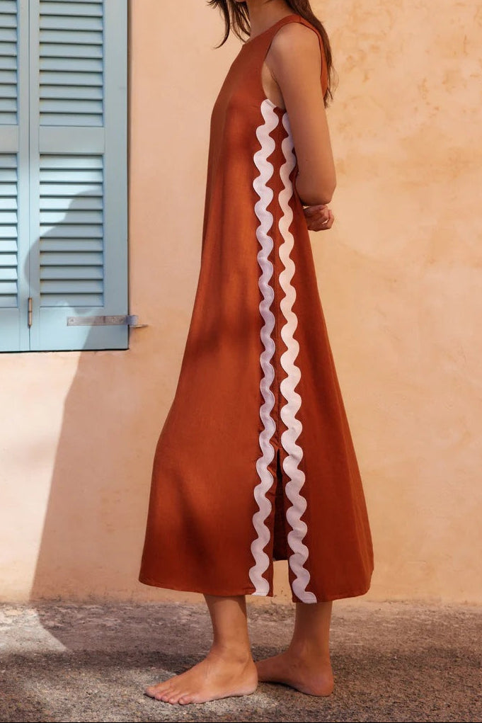 Women's Lace Patchwork Sleeveless Midi Dress Casual Solid