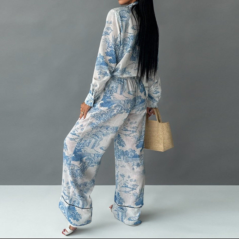 Shirt and Wide Leg Pants Two Piece Set