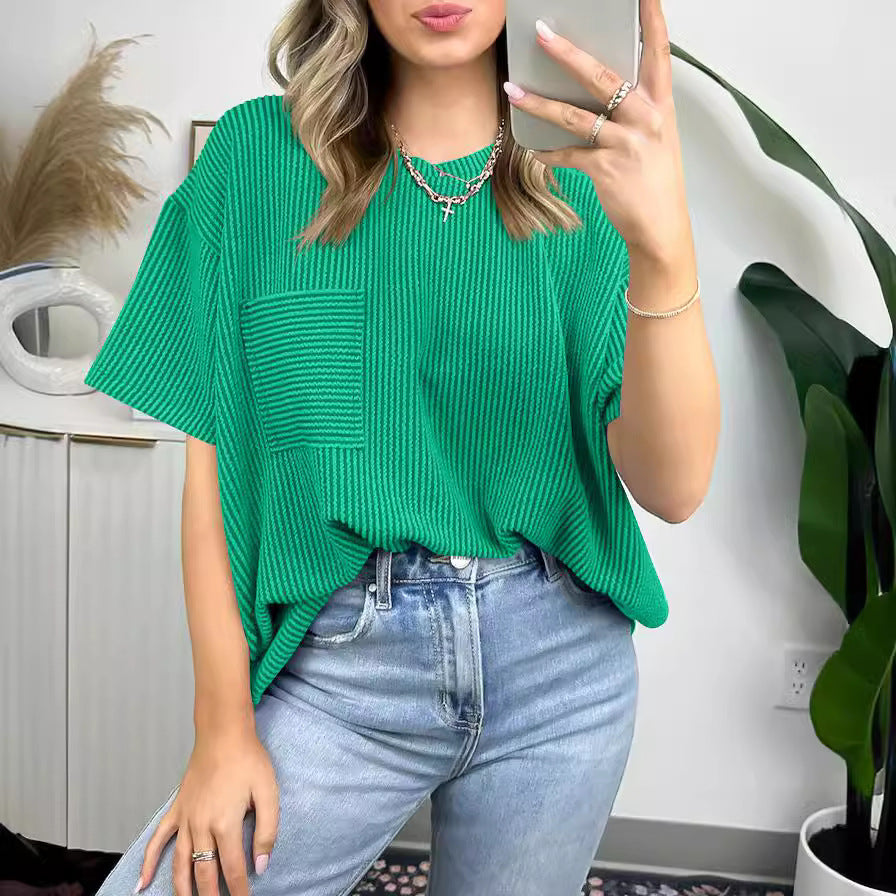 Striped Pocket Short Sleeve T-Shirt