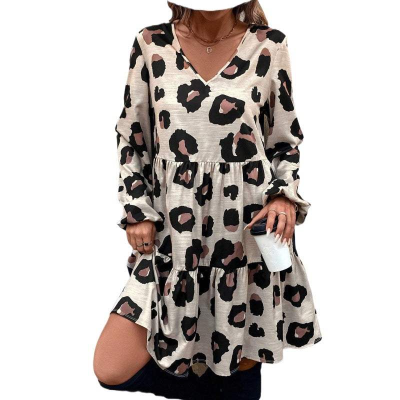 Leopard Print V-Neck Tiered Dress