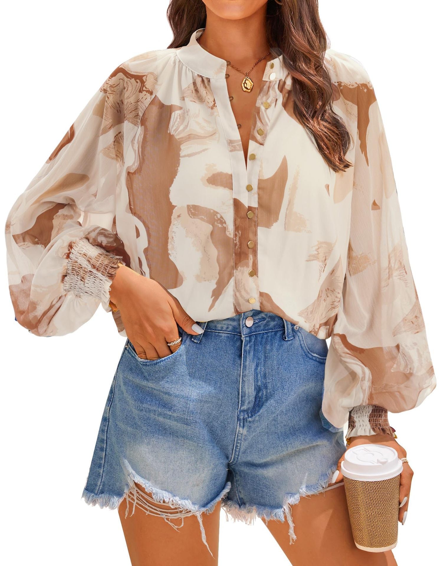 Floral Printed Button-Up Blouse