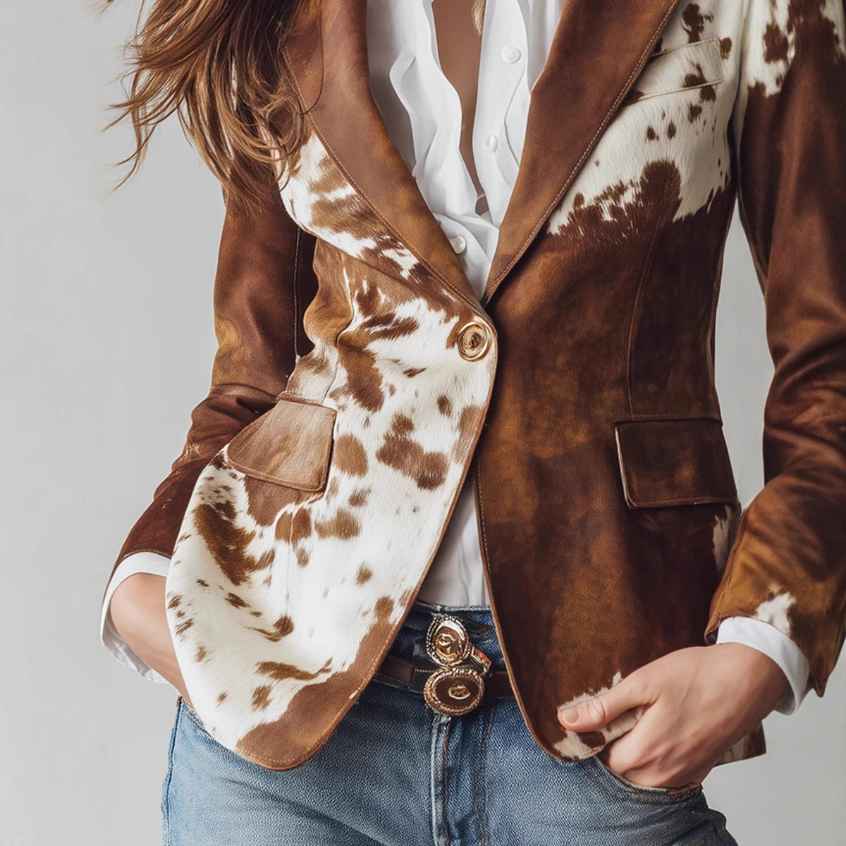 Printed Suede Single-Breasted Jacket