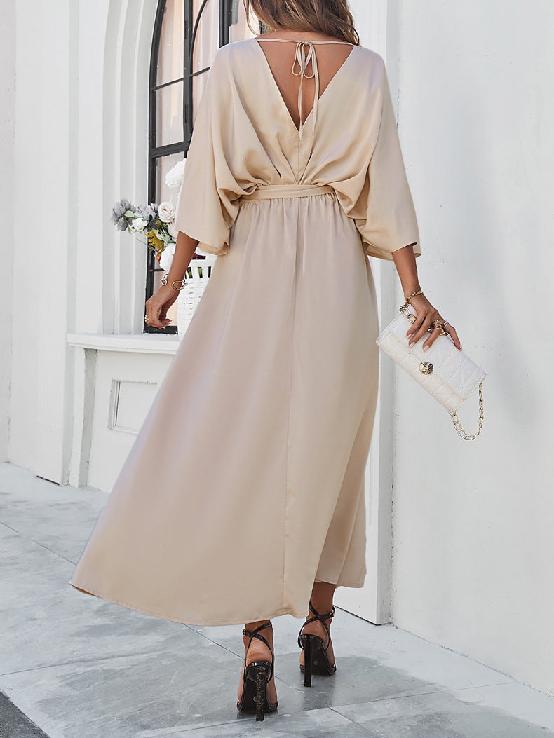 Elegant V Neck High Waist Loose Dress for Women