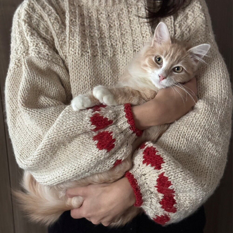 Heart Motif Relaxed Fit Knit Sweater