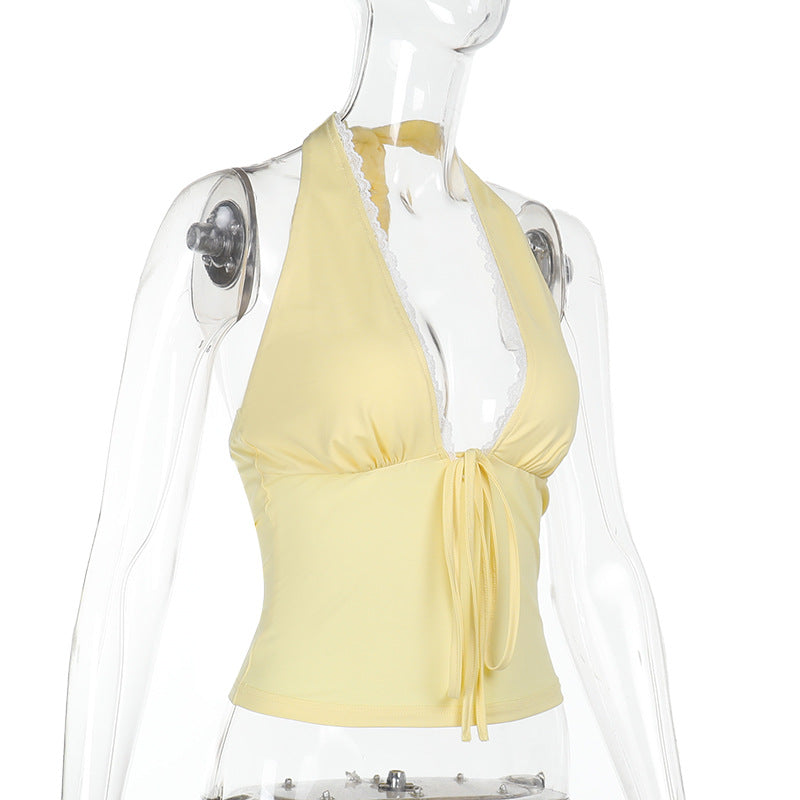 Deep V Halter Backless Crop Top