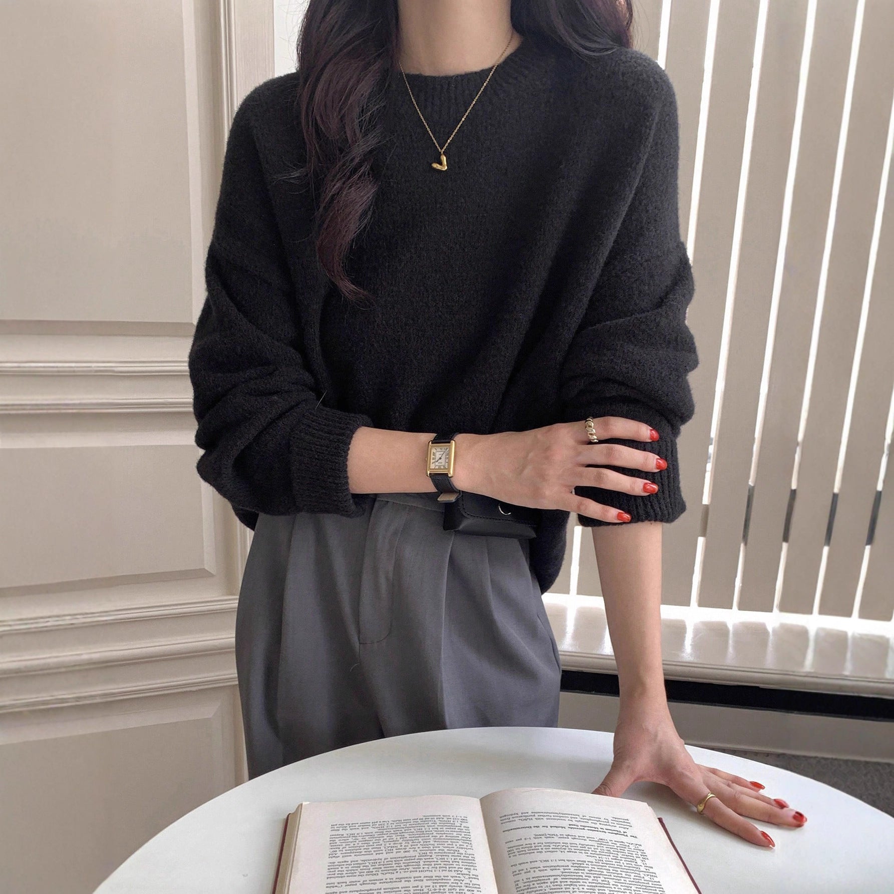 Relaxed Fit Crewneck Knit Sweater