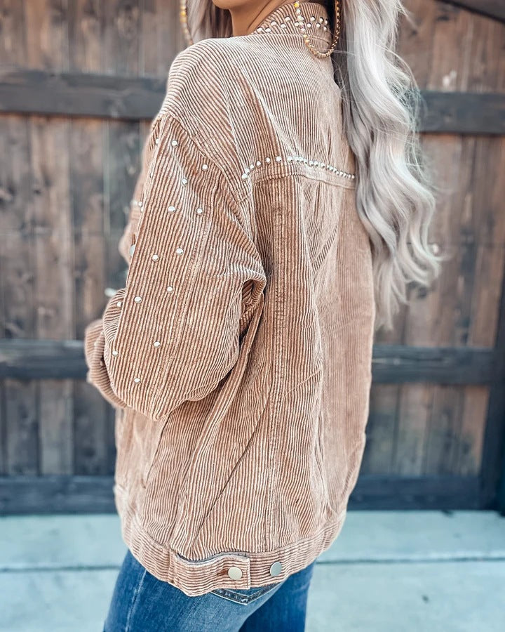 Corduroy Studded Long Sleeve Jacket