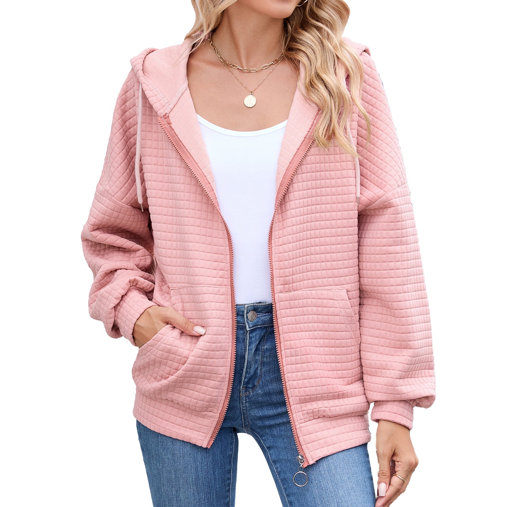 Women's Solid Zip Hooded Sweatshirt