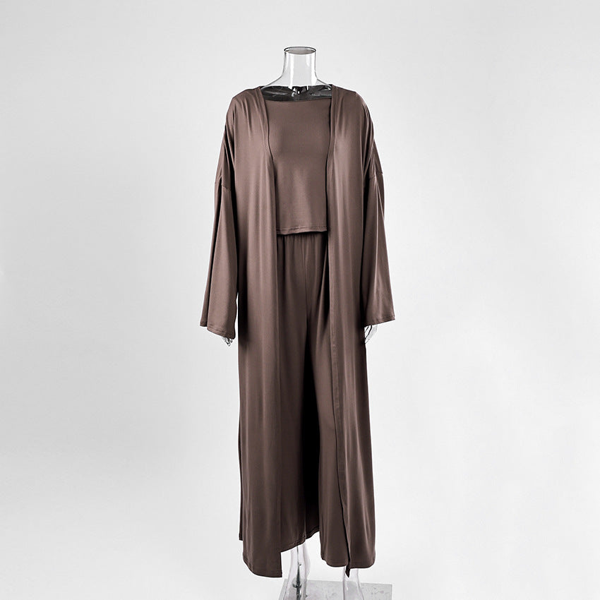 Knit Three-Piece Pajama Set with Top and Pants