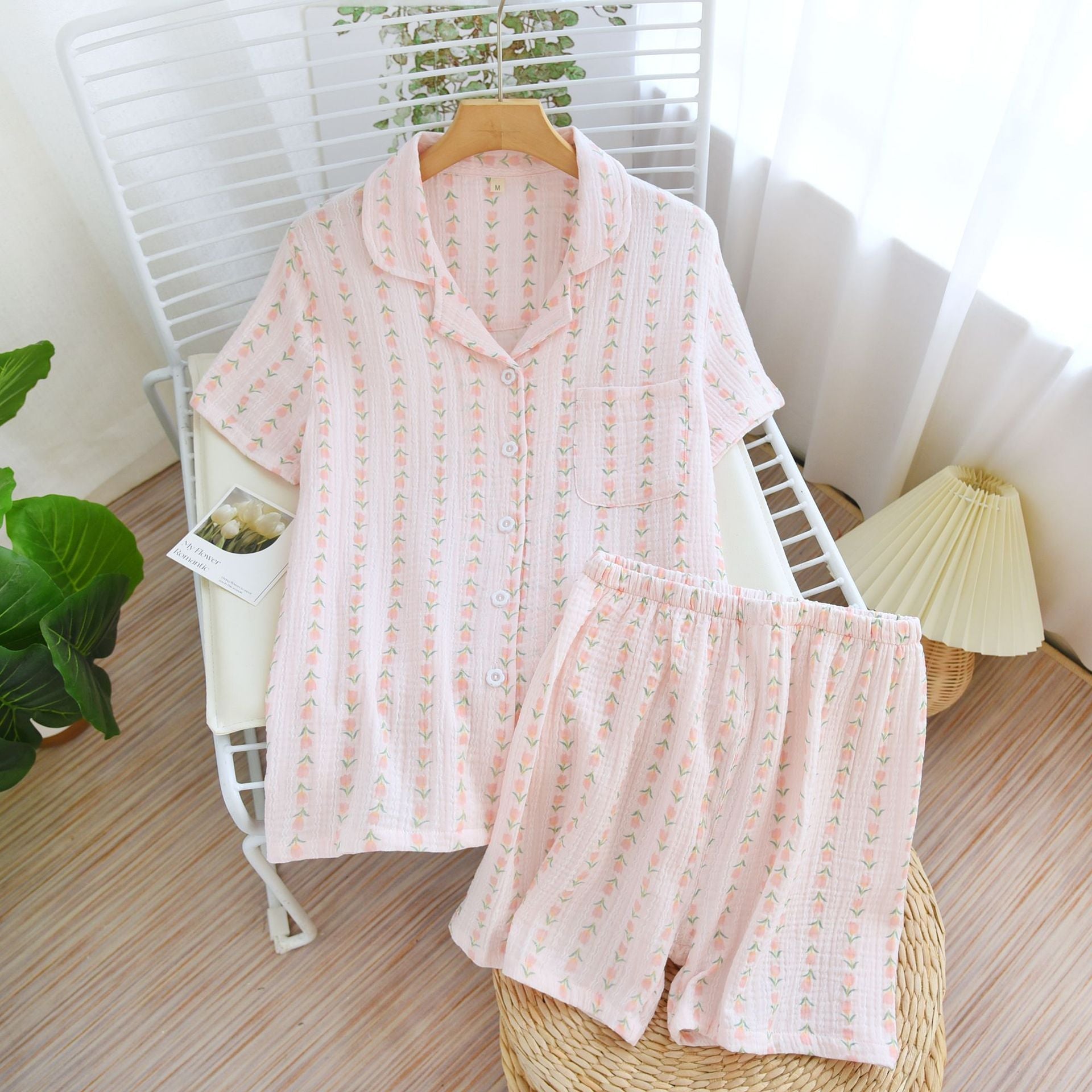 Women's Cotton Short Sleeve Pajama Set with Shorts