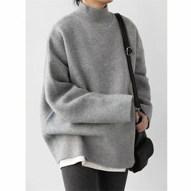 Relaxed Mock Neck Pullover Knit Sweater