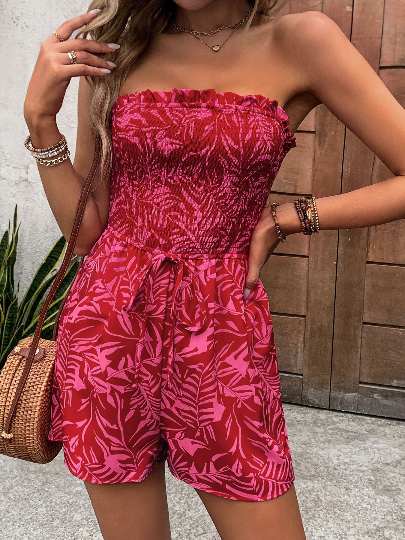 Women's Off Shoulder Printed Strapless Jumpsuit