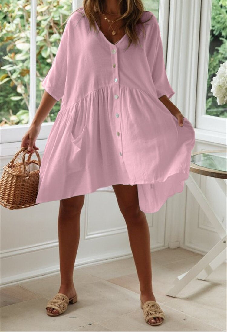 Women Button Loose Beach Cover-Up