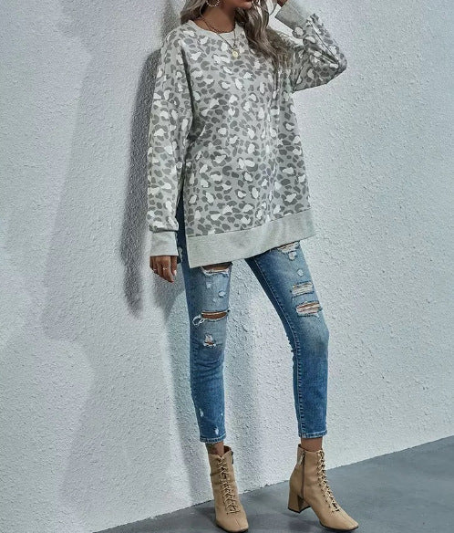 Printed Round Neck Long Sleeve Casual Sweatshirt