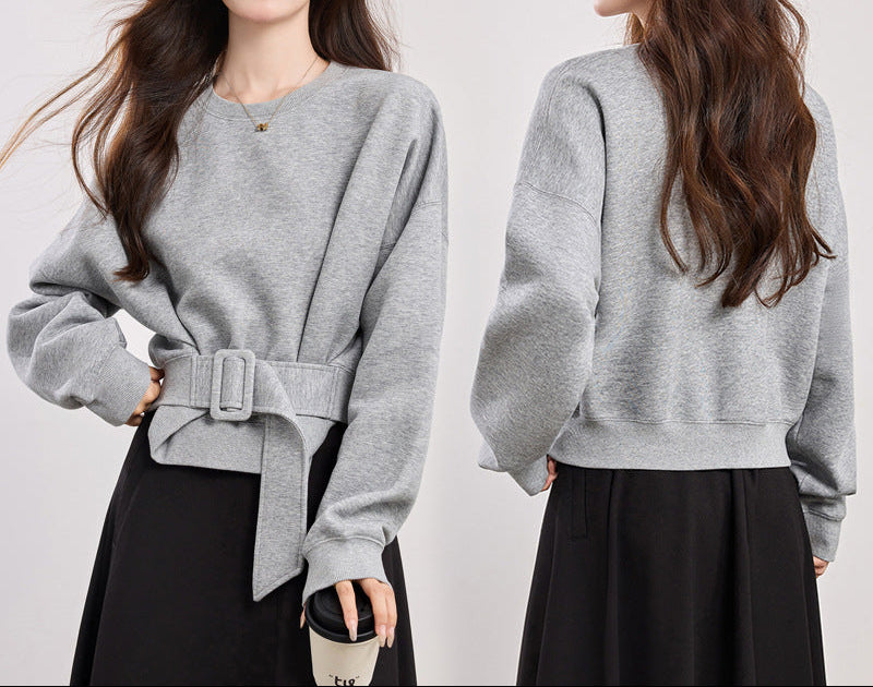 Belted Batwing Cropped Sweatshirt