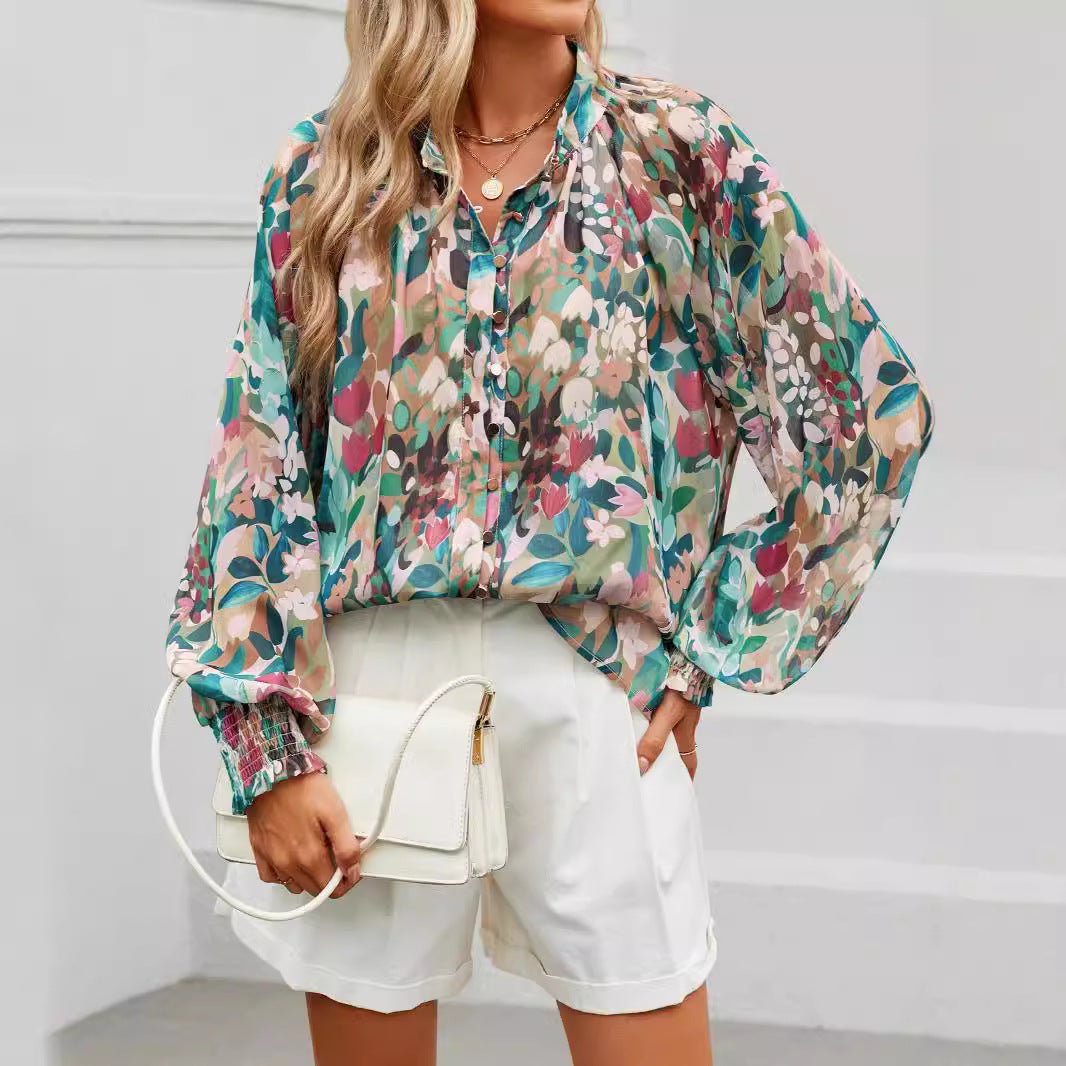 Floral Printed Button-Up Blouse