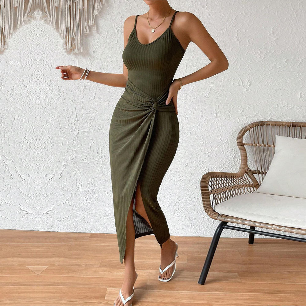 Backless Ruched Bodycon Split Dress