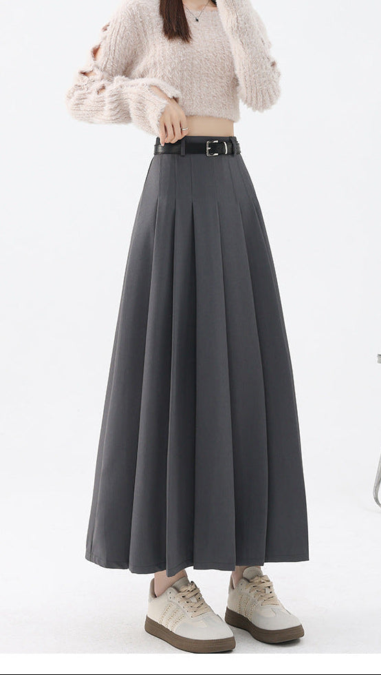 Women's High Waist Pleated Midi Skirt