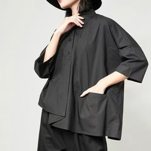 Irregular Collared Three Quarter Sleeve Lightweight Shirt