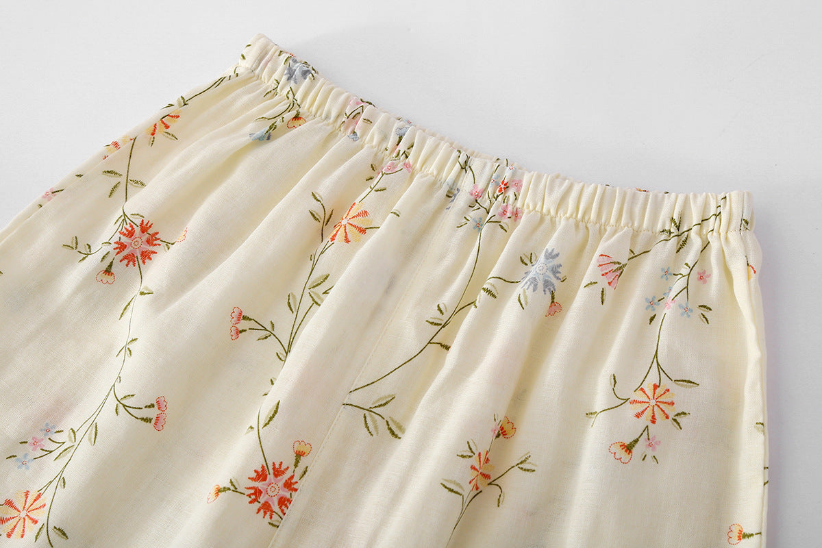 Women's Cotton Floral Gauze Kimono Pajama Set