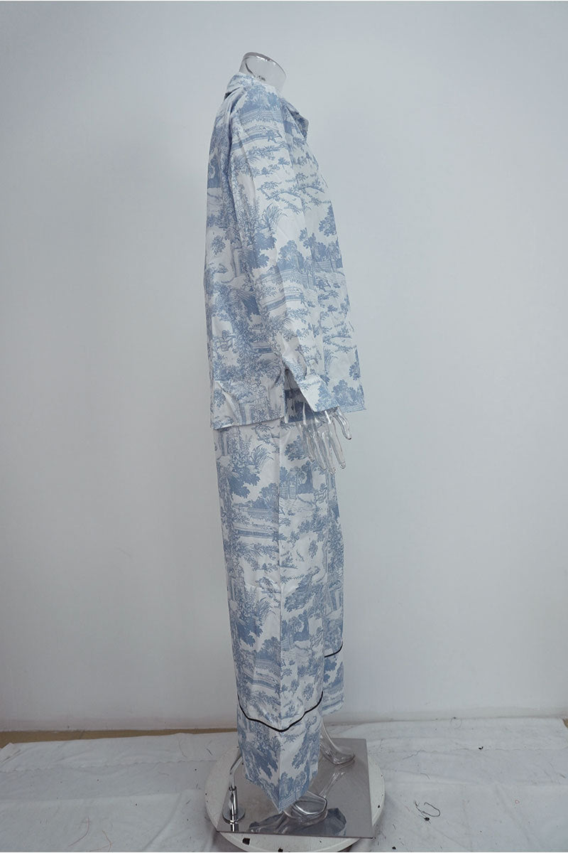 Shirt and Wide Leg Pants Two Piece Set