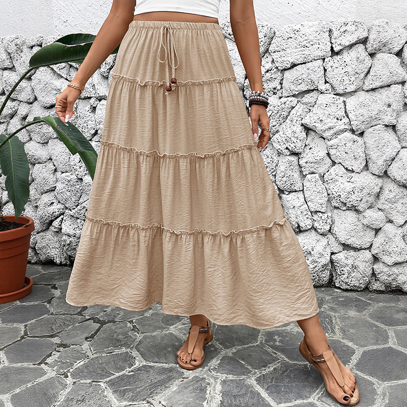 Tiered Drawstring Waist Maxi Skirt