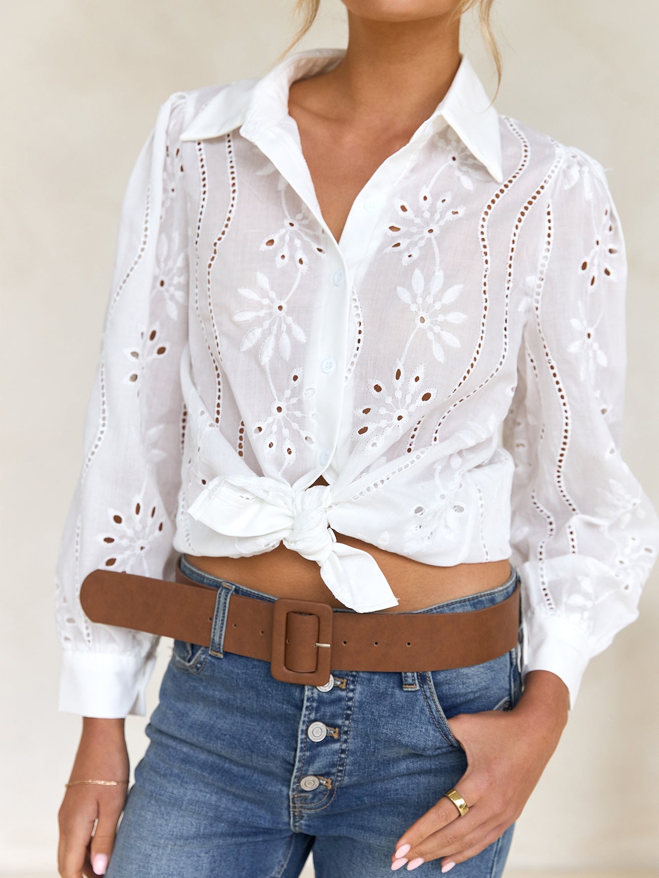 Women's Hollow Bubble Sleeve Loose Cardigan Top