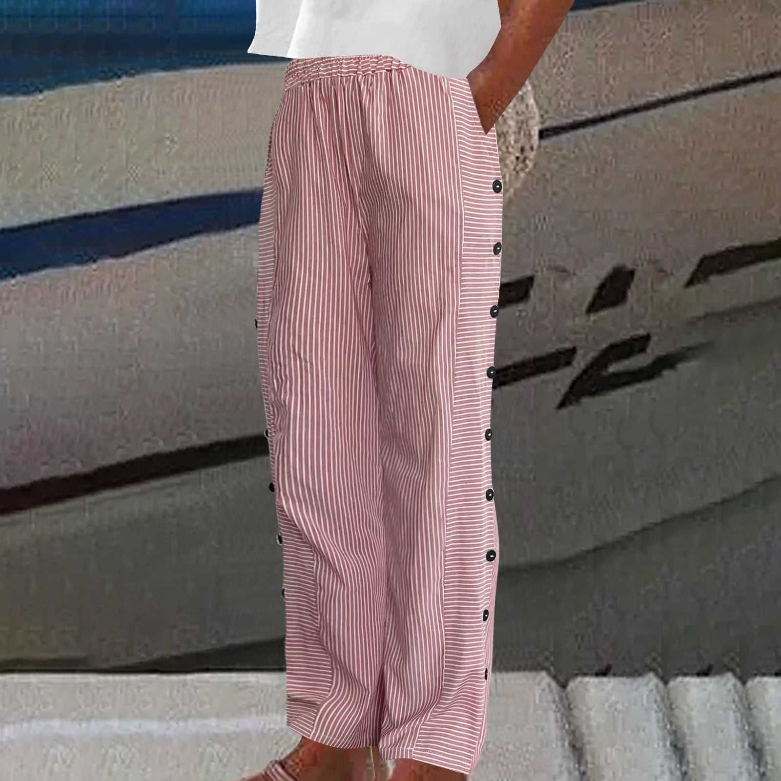 Striped Cotton Relaxed Fit Pants