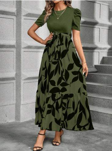 Black and White Floral Print Dress with Belted Waist