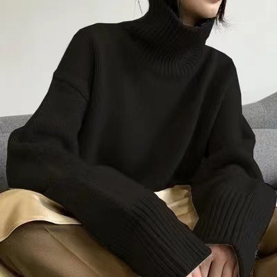 Relaxed Fit Cashmere Blend Turtleneck Sweater