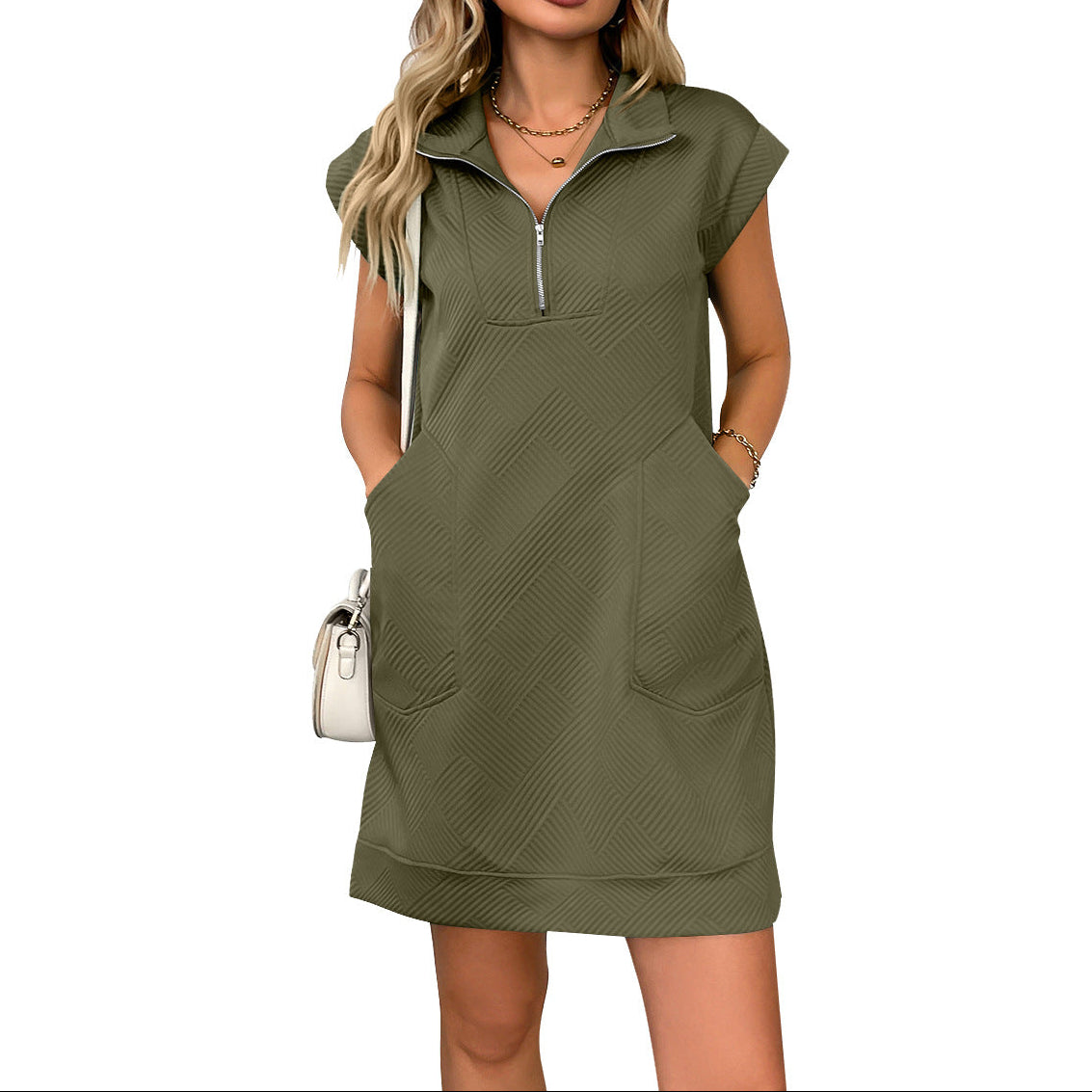 Zip-Up Pocketed Casual Dress