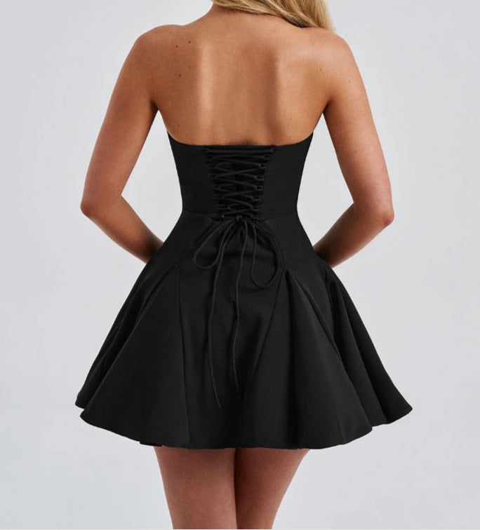 Women's Strapless Bow Solid Mini Dress