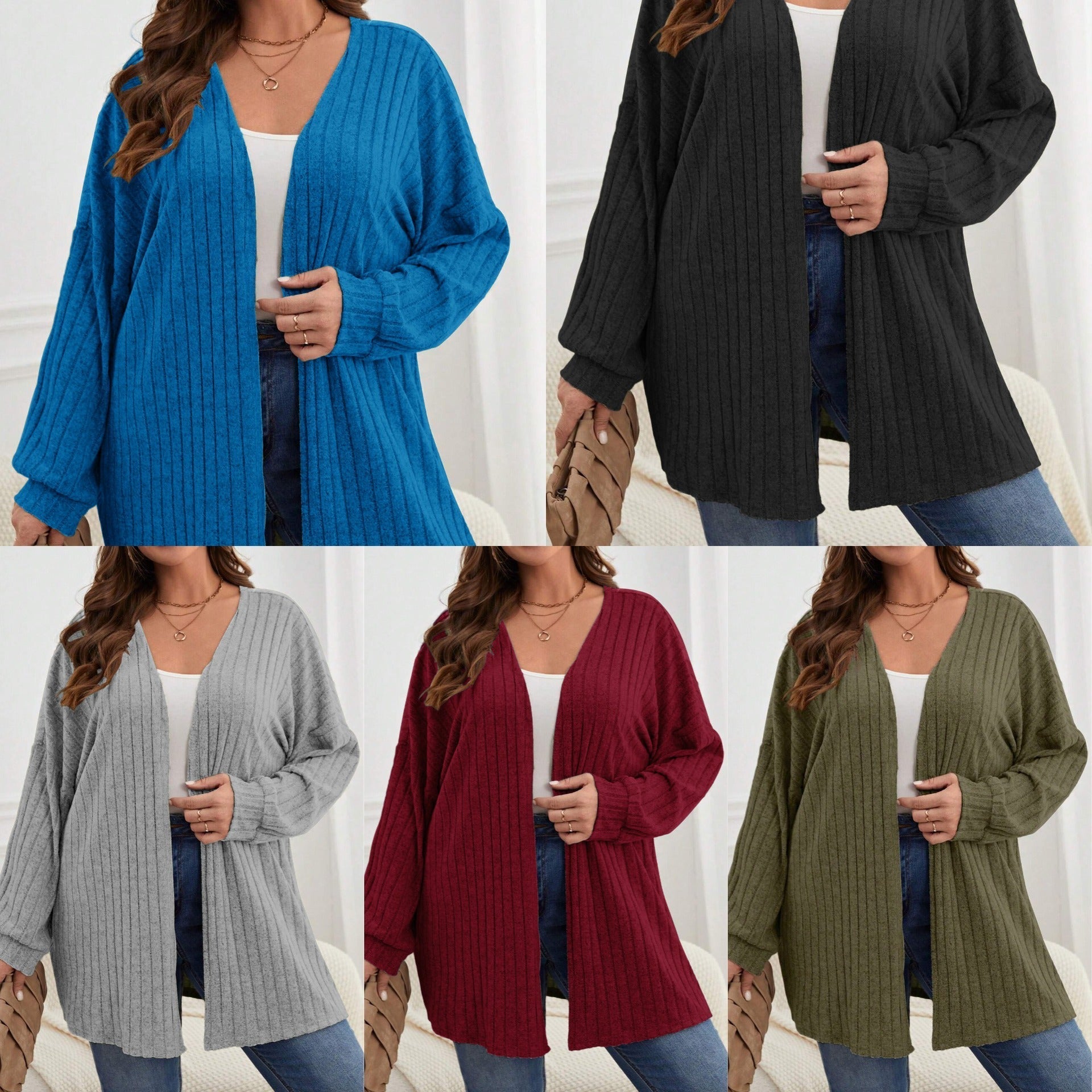 Ribbed Open Front Cardigan