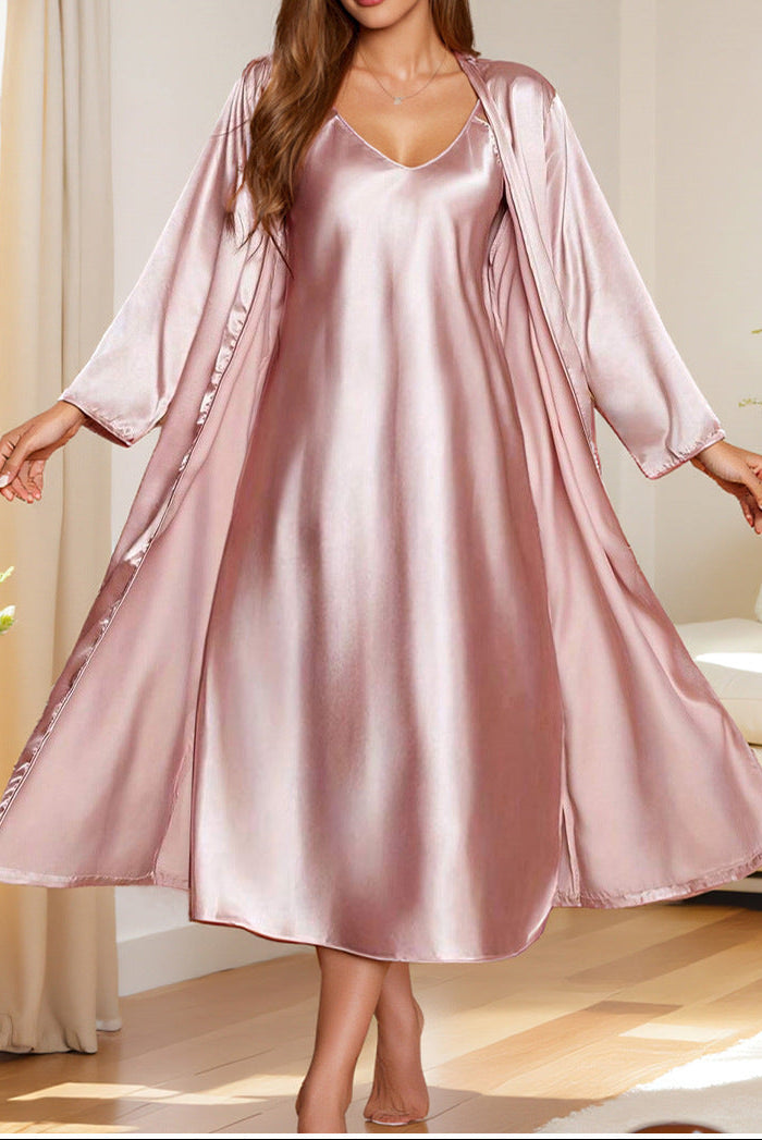 Women's Satin Sleepwear Robe Set Loose Nightgown Loungewear