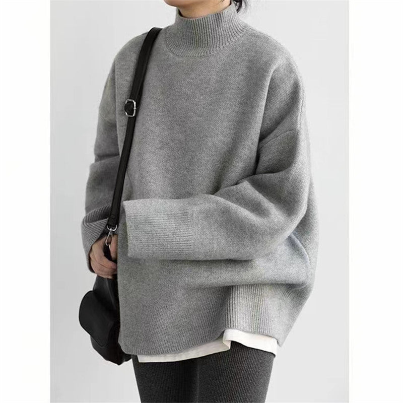 Relaxed Mock Neck Pullover Knit Sweater