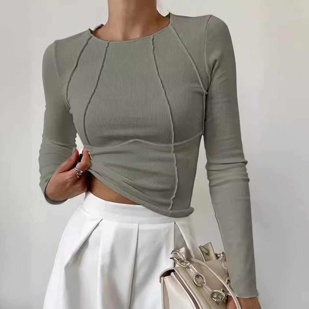 Structured Seam Solid Long Sleeve Top