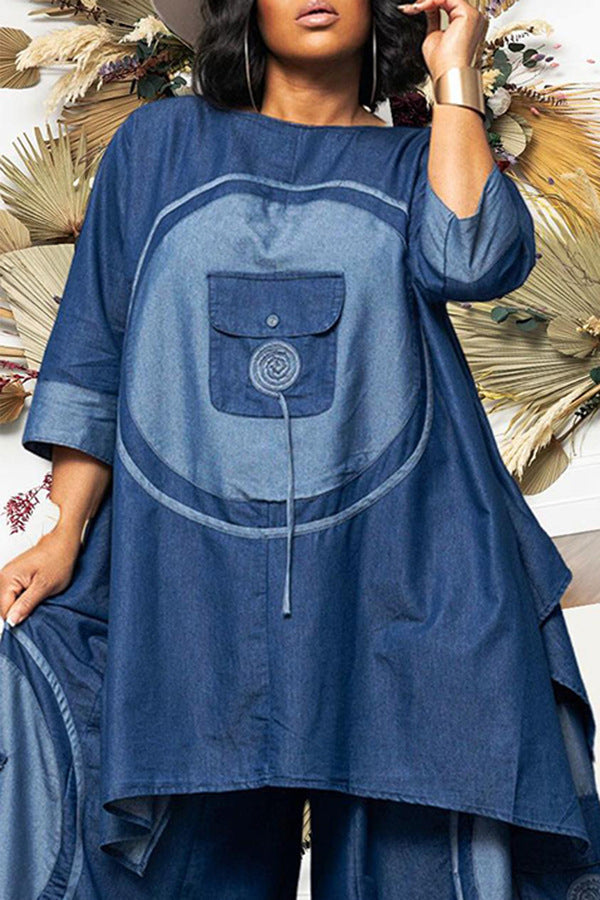 Faux Denim Pocket Two-Piece Set