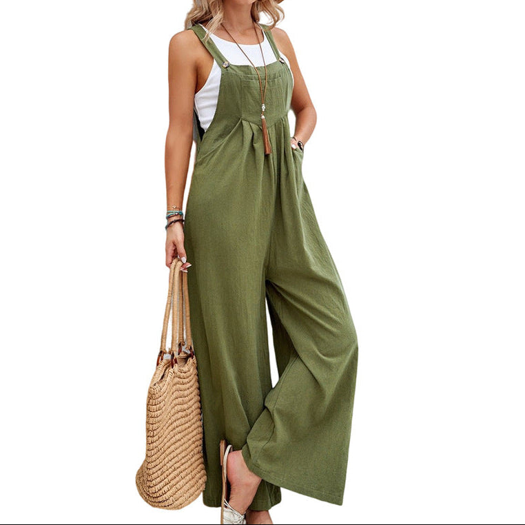 Solid Color Casual Cotton Overalls Pants