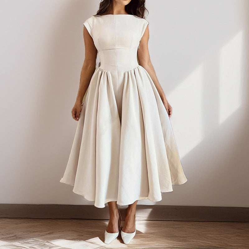 Backless Pleated Fitted Midi Dress