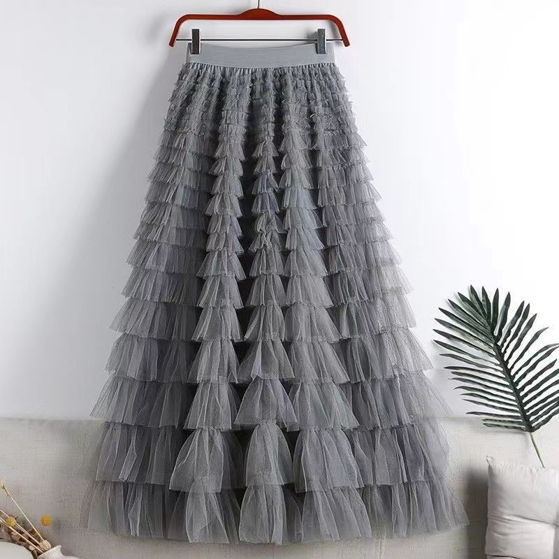 Mesh Panel Tiered Maxi Skirt