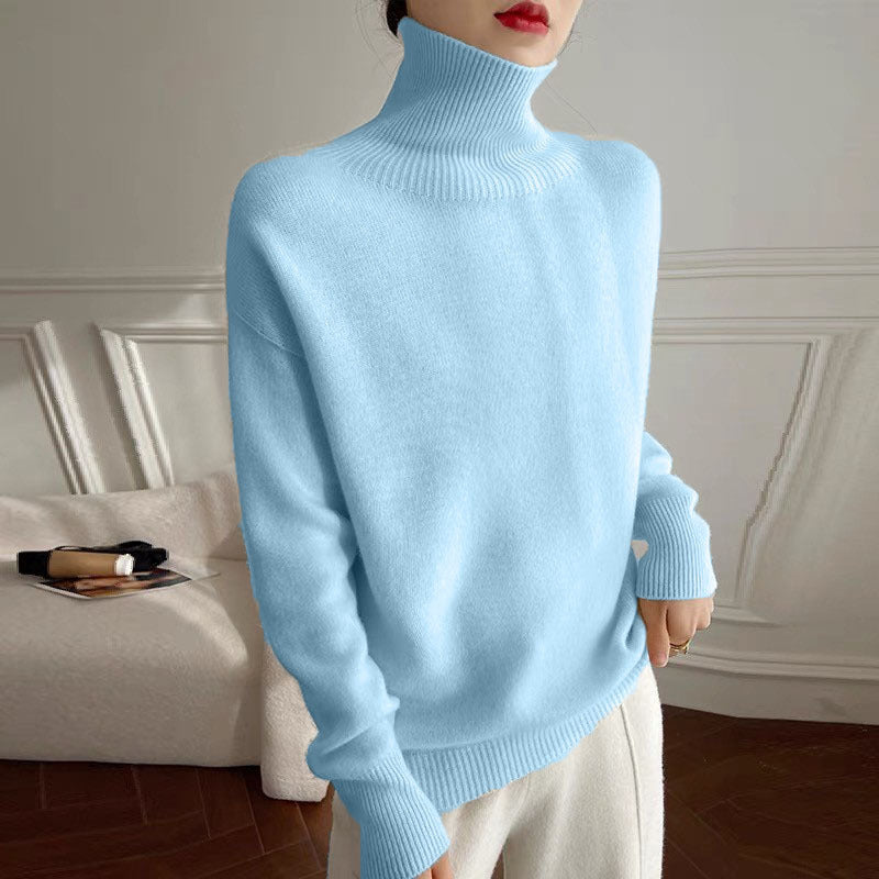 Relaxed High-Neck Knit Pullover Sweater