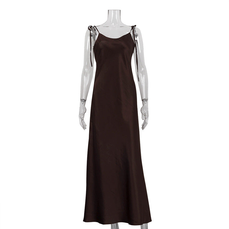 Satin Tie-Strap Sleeveless Maxi Dress